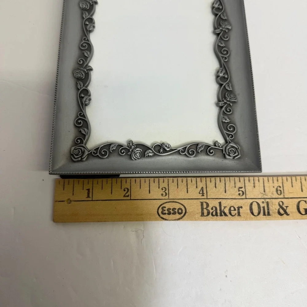 Decorel Pewter Tone Rose Vine Ornate 4x6 Picture Frame Vintage Style Tabletop